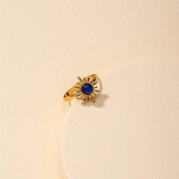 Gold Blue Flower Ring - Picture 2 of 2